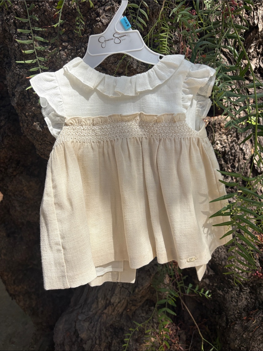 Mayoral Cream and White Ruffle Smocked Dress Top
